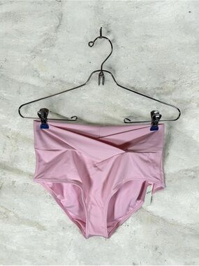 Aerie Light Pink High Waisted Crossover Bikini Bottom Full Coverage Size Medium